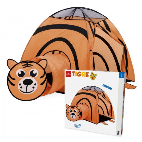 Cort cu tunel, Dal Negro, "Tigrul", bete din fibra de sticla, dimensiuni 162x119x105 cm, pentru copii de peste 4 ani Cort cu tunel, Dal Negro, "Tigrul", bete din fibra de sticla, dimensiuni 162x119x105 cm, pentru copii de peste 4 ani